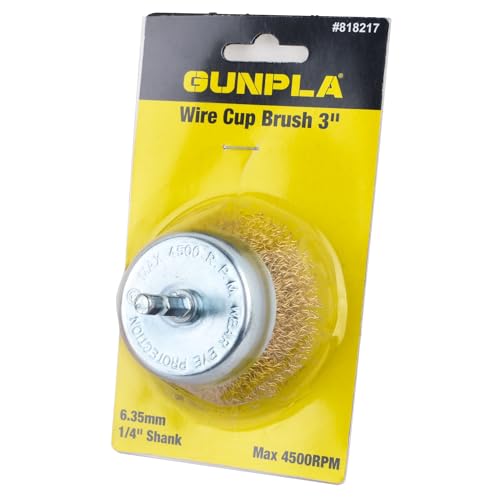 Gunpla 3" Wire Cup Brush with 1/4" Hex Shank Hardened Brass Steel Crimp Wheel Heavy Duty Wires Brushes for Metal, Removal of Rust Corrosion Paint