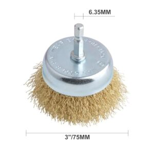 Gunpla 3" Wire Cup Brush with 1/4" Hex Shank Hardened Brass Steel Crimp Wheel Heavy Duty Wires Brushes for Metal, Removal of Rust Corrosion Paint