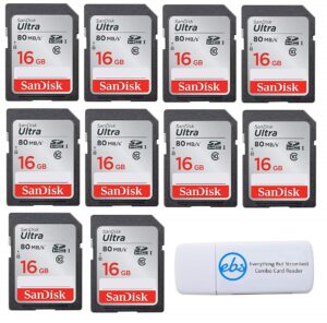 sandisk ultra 16gb (10 pack) class 10 sdhc genuine flash memory card (sdsdunc-016g-gn6in) bundle with everything but stromboli card reader