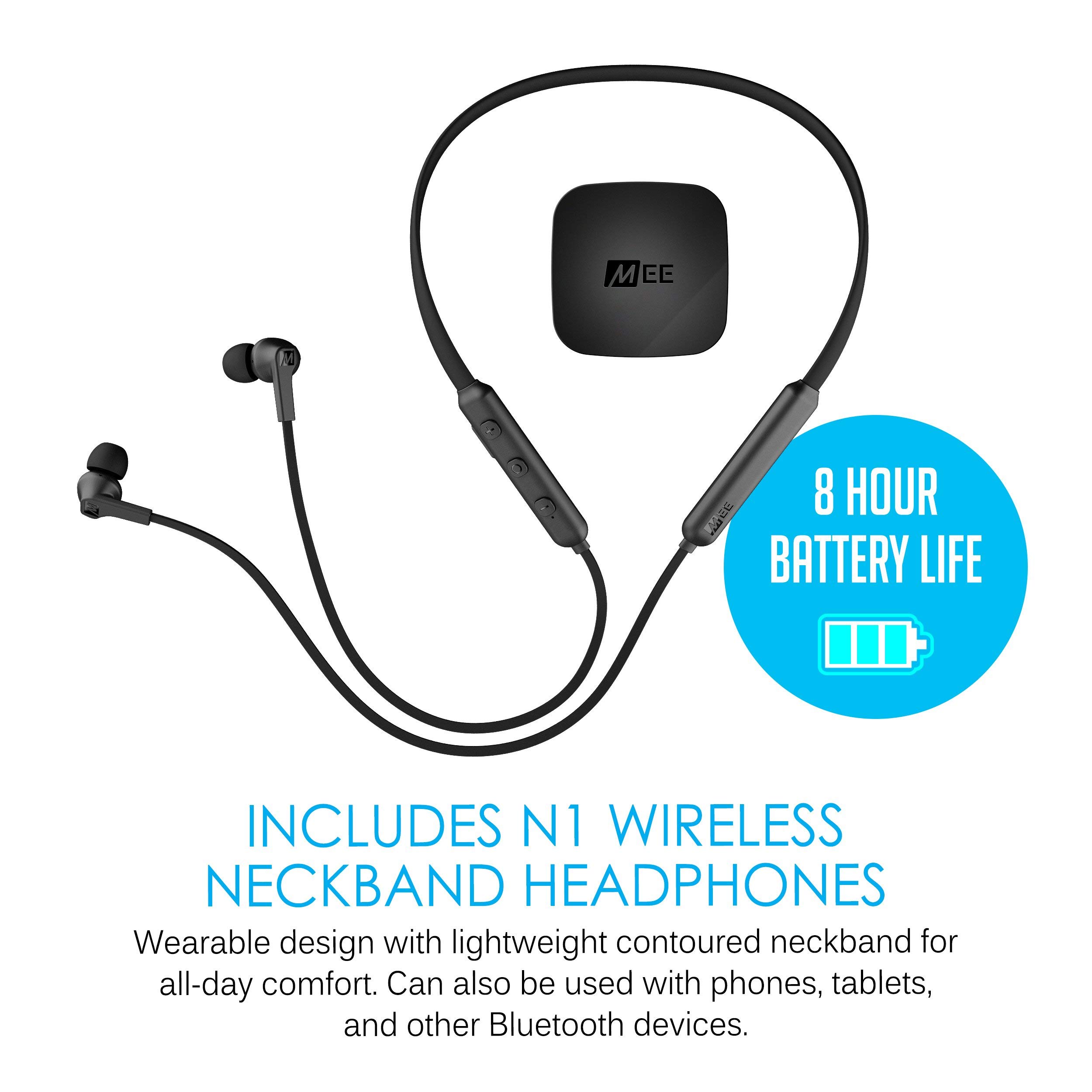 MEE audio Connect T1N1 Bluetooth wireless headphone system for TV - includes Connect Bluetooth audio transmitter and N1 wireless neckband in-ear headphones