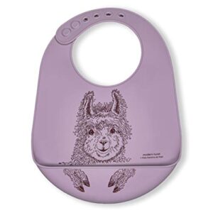 modern-twist bucket-bib 100% food-grade silicone, waterproof and reusable, mama llama – lovely lavender