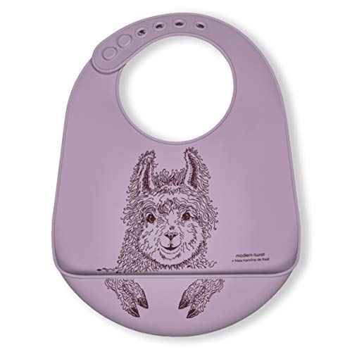 modern-twist Bucket-Bib 100% Food-Grade Silicone, Waterproof and Reusable, Mama Llama – Lovely Lavender