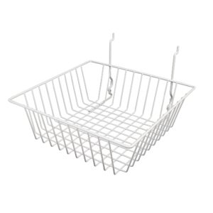 only garment racks #5612white (pack of 6) white wire baskets for grid wall, slat wall or pegboard - merchandiser baskets, white wire basket 12" l x 12" d x 4" h (set of 6) (pack of 6)