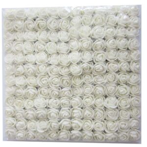 Artfen Mini Fake Rose Flower Heads 144pcs Mini Artificial Roses DIY Wedding Flowers Accessories Make Bridal Hair Clips Headbands Dress (Bottom add Gauze) Milk White