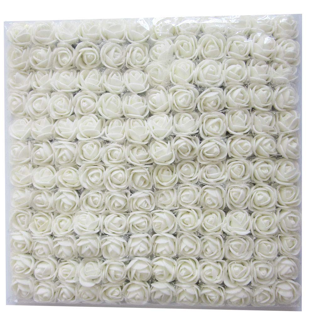 Artfen Mini Fake Rose Flower Heads 144pcs Mini Artificial Roses DIY Wedding Flowers Accessories Make Bridal Hair Clips Headbands Dress (Bottom add Gauze) Milk White