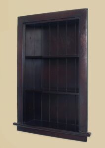 fox hollow furnishings 14x24 recessed aiden wall niche - wall shelf for storage and home decor, 3 shelves (dark brown w/beadboard back)