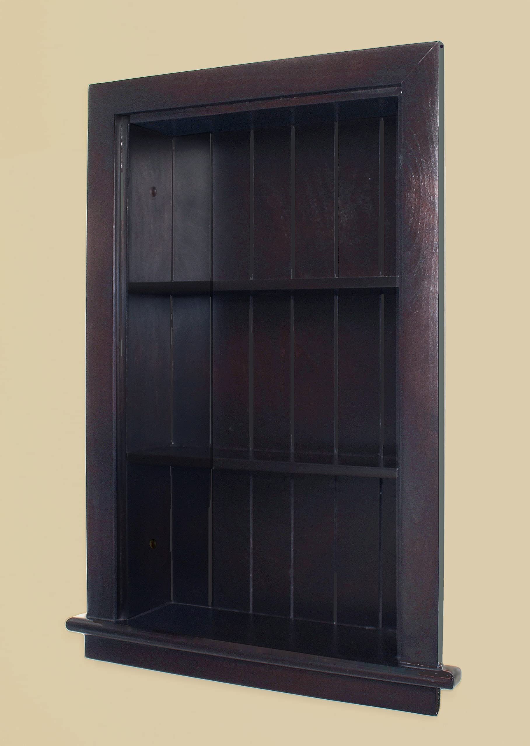 Fox Hollow Furnishings 14x24 Recessed Aiden Wall Niche - Wall Shelf for Storage and Home Decor, 3 Shelves (Dark Brown W/Beadboard Back)