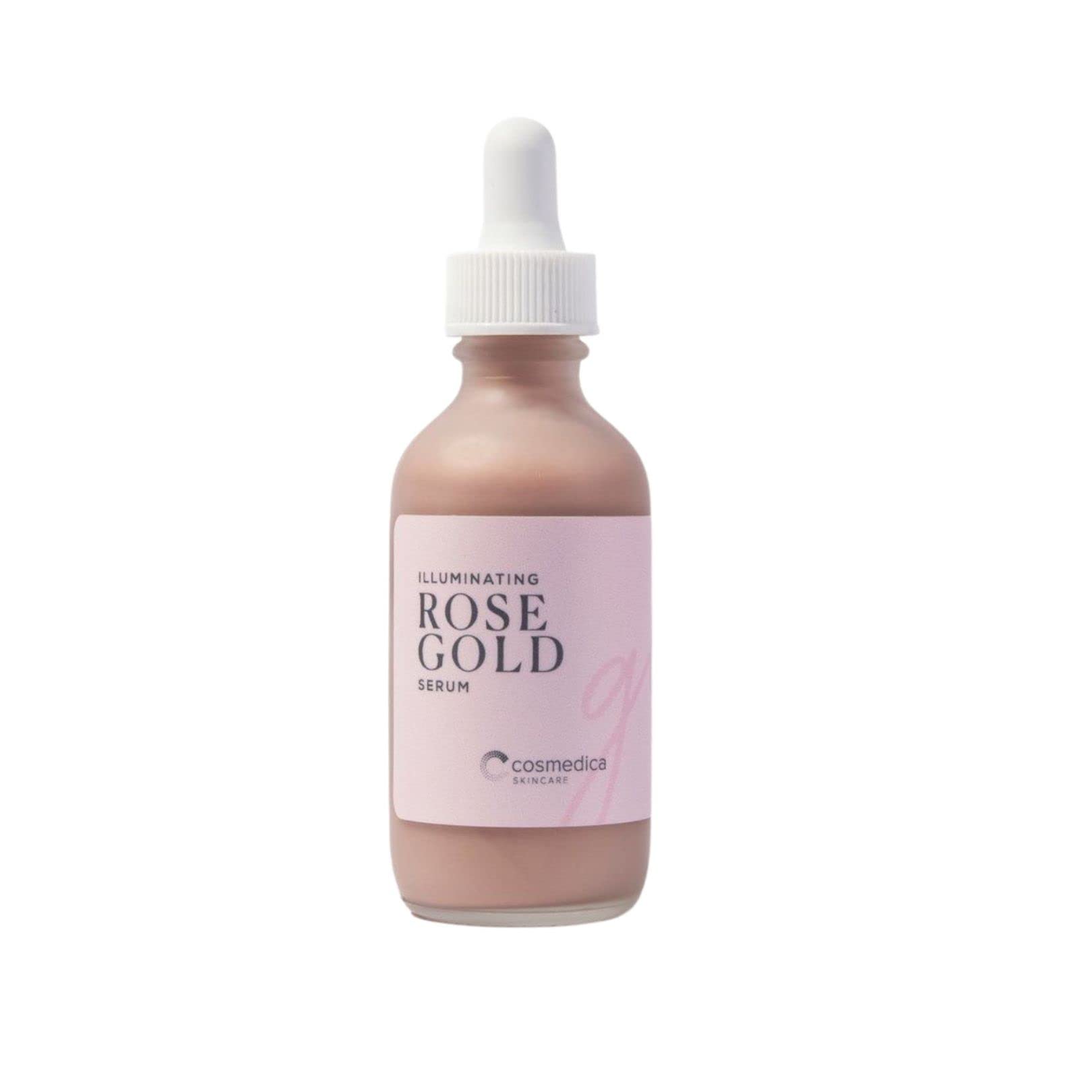 Illuminating Rose Gold Facial Serum Elixir with hydrating Aloe and Hyaluronic Acid for a light highlighting Primer - Natural makeup or no makeup look with dewy finish (2 oz.)