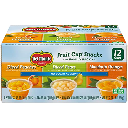 Del Monte No Sugar Added Variety Fruit Cups (Peaches, Pears, Mandarin Oranges), 4 Ounce (Pack of 12) 2002456