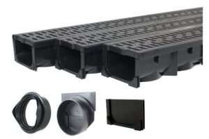 drainage trench - channel drain with grate - black plastic - 3 x 39 - (117" total length)