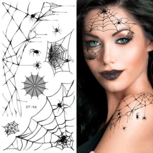 supperb® temporary tattoos - horror cobweb spider web halloween face tattoos (set of 2)