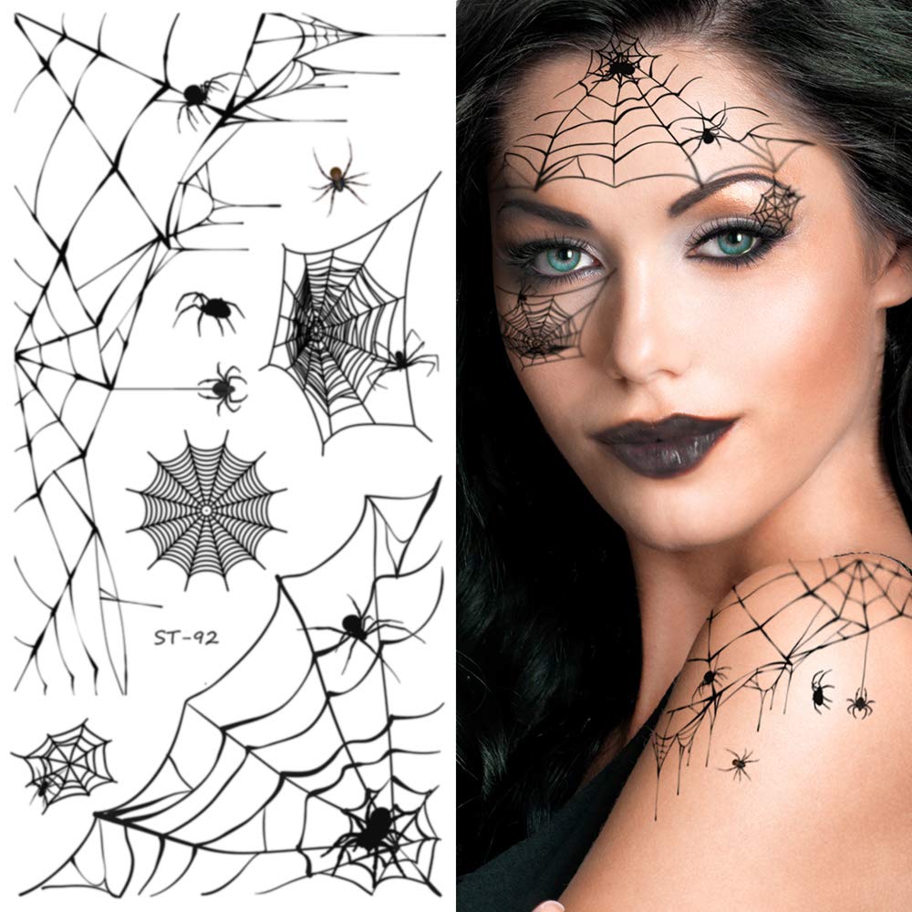 Supperb® Temporary Tattoos - Horror Cobweb Spider Web Halloween Face Tattoos (Set of 2)