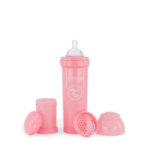 Twistshake Anti Colic Baby Bottles - Premium 330ml/11oz Bottles with 100ml Milk Storage Container for a Comfortable Feeding Experience for Baby Care - Pastel Pink