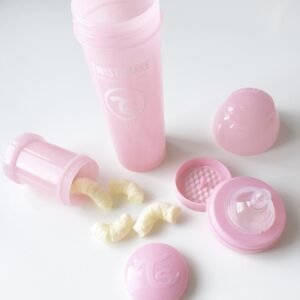 Twistshake Anti Colic Baby Bottles - Premium 330ml/11oz Bottles with 100ml Milk Storage Container for a Comfortable Feeding Experience for Baby Care - Pastel Pink