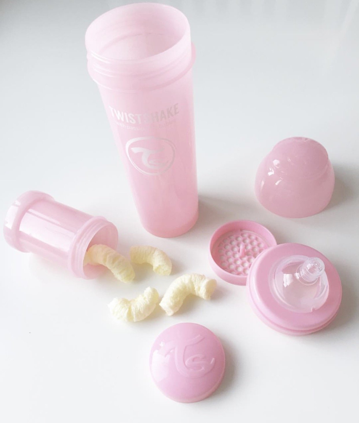 Twistshake Anti Colic Baby Bottles - Premium 330ml/11oz Bottles with 100ml Milk Storage Container for a Comfortable Feeding Experience for Baby Care - Pastel Pink