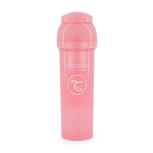 Twistshake Anti Colic Baby Bottles - Premium 330ml/11oz Bottles with 100ml Milk Storage Container for a Comfortable Feeding Experience for Baby Care - Pastel Pink