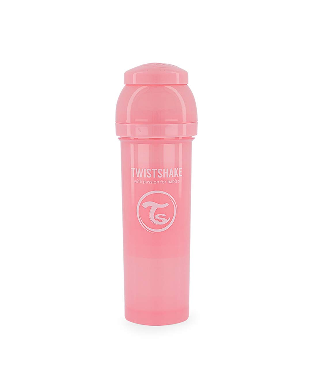 Twistshake Anti Colic Baby Bottles - Premium 330ml/11oz Bottles with 100ml Milk Storage Container for a Comfortable Feeding Experience for Baby Care - Pastel Pink