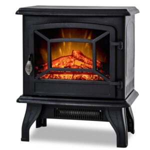 bestmassage electric fireplace heater stove portable space heater freestanding fireplace for home office with realistic log flame effect 1500w csa approved safety 20" wx17 hx10 d,black