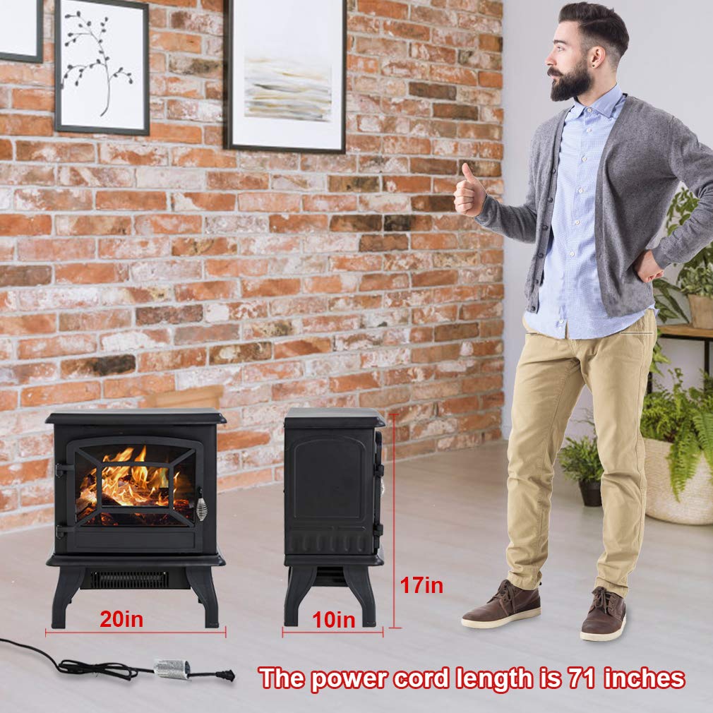 BestMassage Electric Fireplace Heater Stove Portable Space Heater Freestanding Fireplace for Home Office with Realistic Log Flame Effect 1500W CSA Approved Safety 20" Wx17 Hx10 D,Black