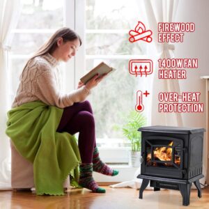 BestMassage Electric Fireplace Heater Stove Portable Space Heater Freestanding Fireplace for Home Office with Realistic Log Flame Effect 1500W CSA Approved Safety 20" Wx17 Hx10 D,Black