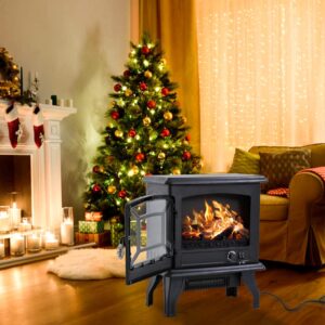 BestMassage Electric Fireplace Heater Stove Portable Space Heater Freestanding Fireplace for Home Office with Realistic Log Flame Effect 1500W CSA Approved Safety 20" Wx17 Hx10 D,Black