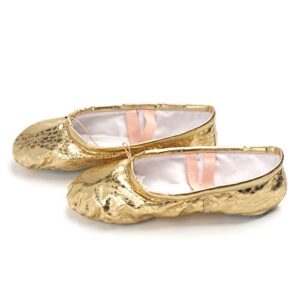 missfiona Womens PU Leather Ballet Slippers Dance Shoes Split Sole Belly Flat Adult Dance Trainers(7, Gold)