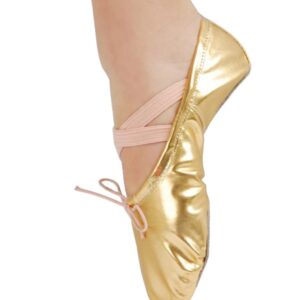 missfiona Womens PU Leather Ballet Slippers Dance Shoes Split Sole Belly Flat Adult Dance Trainers(7, Gold)