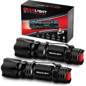 gearlight m3 mini led flashlight - 2 bright, small tactical flashlights with high lumens and pocket clip for camping, outdoor & emergency use ﻿