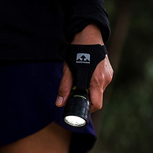 Nathan Zephyr Running Flashlight. Adjustable Hand-Held LED Light with Safety Whistle. For Runners, Walkers, Cyclist, Kids, Security. Handheld Dual Front and Back Light to See and Be-Seen.