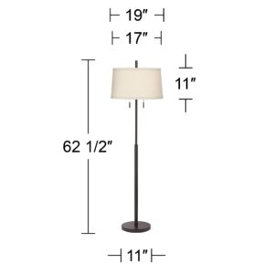 Possini Euro Design Nayla Modern Floor Lamp Standing 62.5" Tall Bronze Steel Slender Column Off White Fabric Tapered Drum Shade Decor for Living Room Reading House Bedroom Home