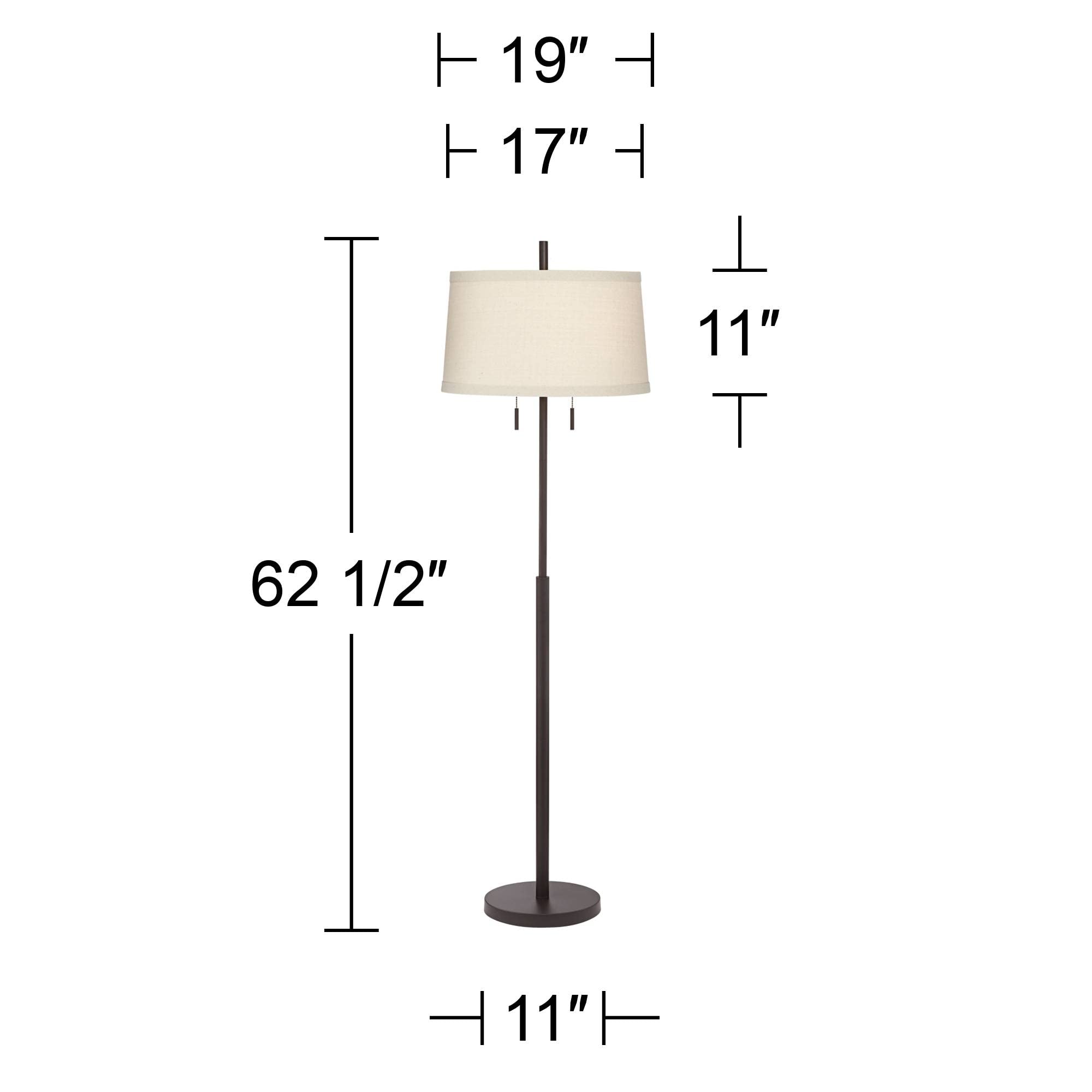 Possini Euro Design Nayla Modern Floor Lamp Standing 62.5" Tall Bronze Steel Slender Column Off White Fabric Tapered Drum Shade Decor for Living Room Reading House Bedroom Home