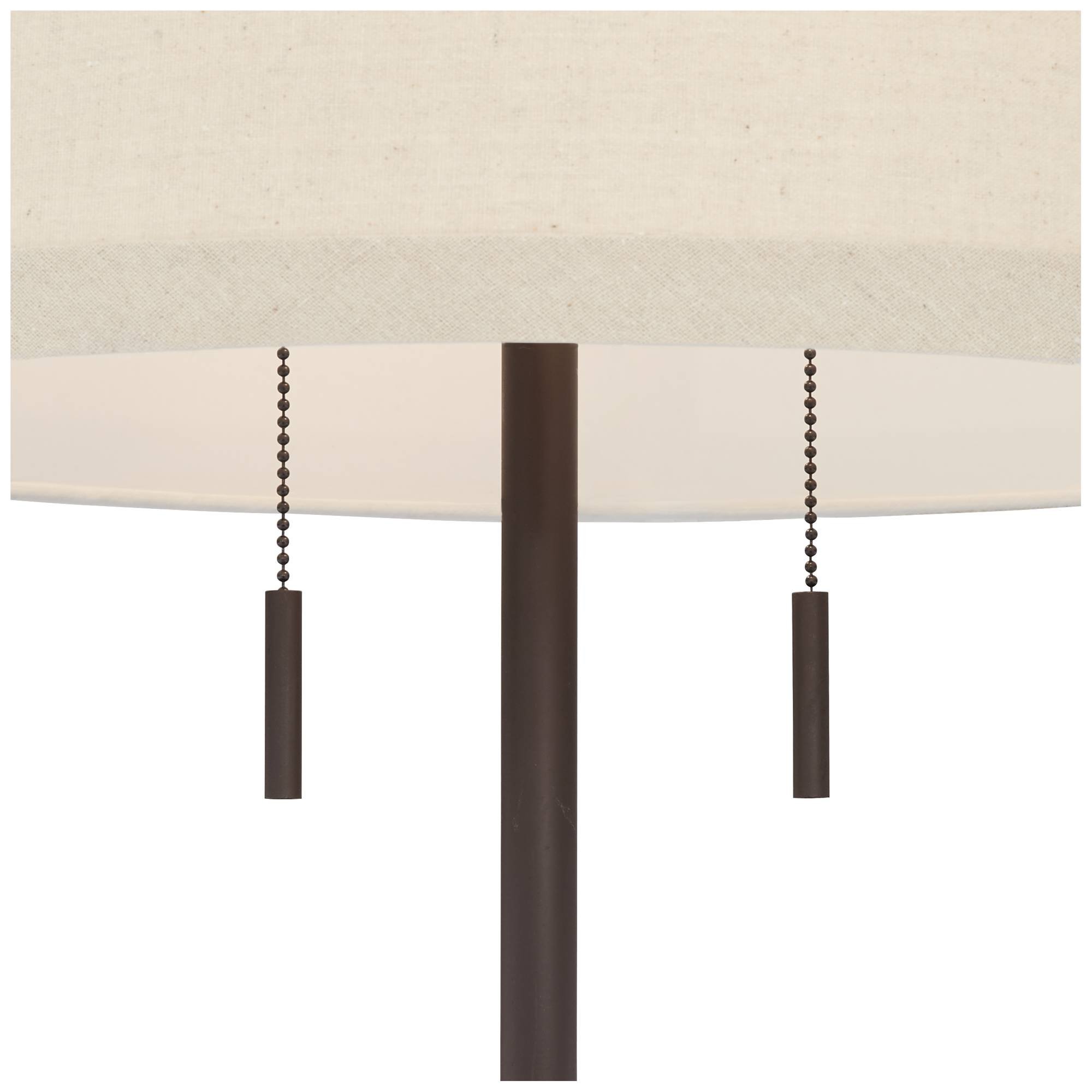 Possini Euro Design Nayla Modern Floor Lamp Standing 62.5" Tall Bronze Steel Slender Column Off White Fabric Tapered Drum Shade Decor for Living Room Reading House Bedroom Home