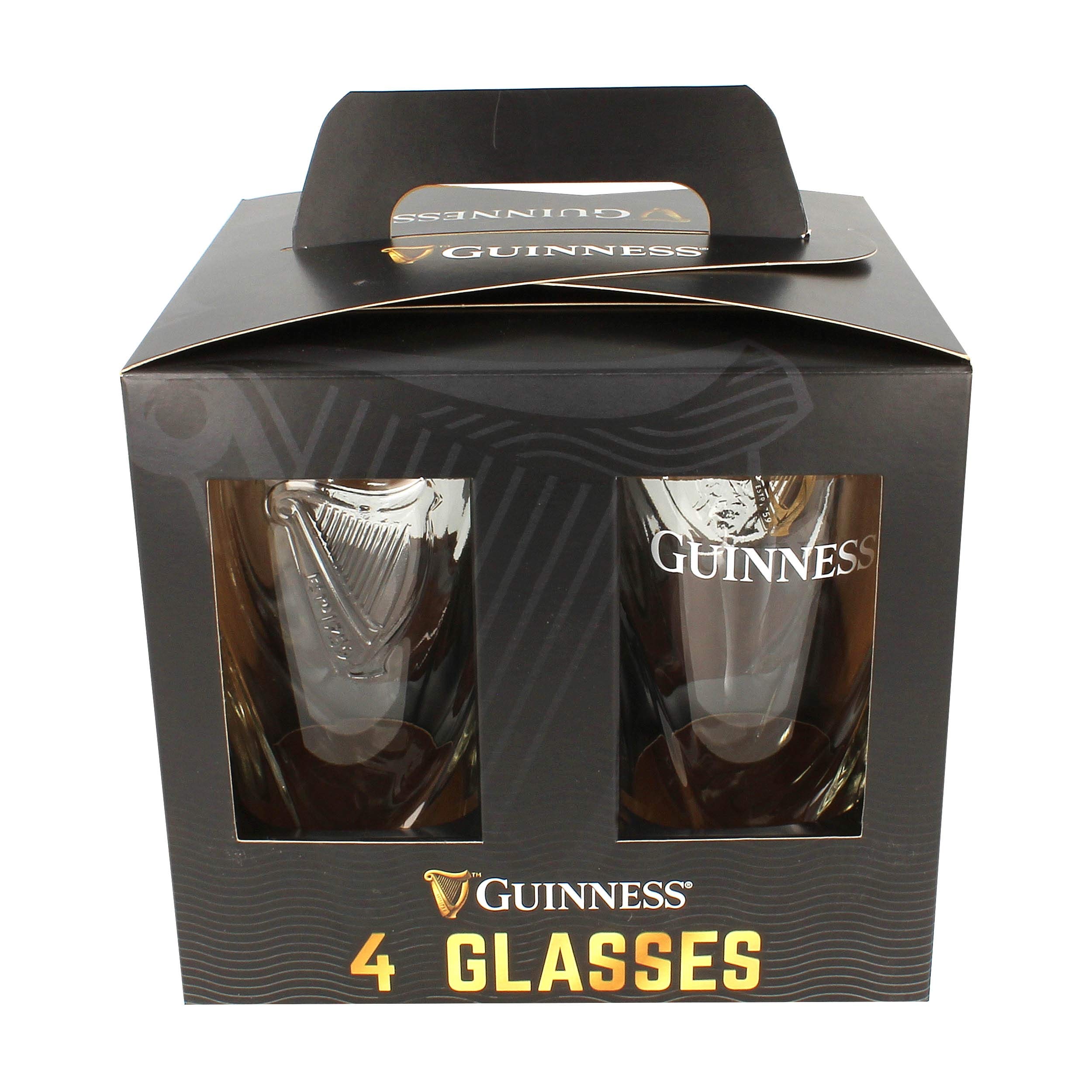 Official Guinness Glasses 4 Pack With Embossed Harp Logo Design