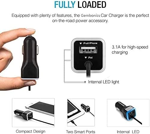 iPhone Car Charger, [Apple MFI Certified] Car Charger for iPhone 15, 14, 13, 12, 11, X, XR, XS, Pro, 8 Plus, 7 Plus, Pro Max, iPad Pro, Air 4, Mini with Extra USB Port