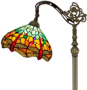 werfactory tiffany floor lamp green yellow stained glass dragonfly arch lamp 12x18x64 inch gooseneck adjustable corner standing reading light decor bedroom living room s009g series