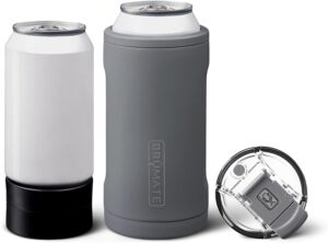 brümate hopsulator trio 3-in-1 insulated can cooler for 12oz / 16oz cans + 100% leak proof tumbler with lid | insulated for beer, soda, and energy drinks (matte gray)