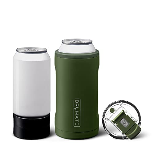 BrüMate Hopsulator Trio 3-in-1 Insulated Can Cooler for 12oz / 16oz Cans + 100% Leak Proof Tumbler with Lid | Insulated for Beer, Soda, and Energy Drinks (OD Green)