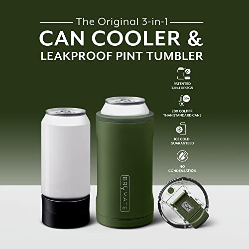 BrüMate Hopsulator Trio 3-in-1 Insulated Can Cooler for 12oz / 16oz Cans + 100% Leak Proof Tumbler with Lid | Insulated for Beer, Soda, and Energy Drinks (OD Green)