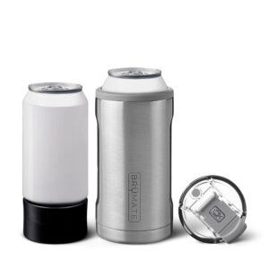 brümate hopsulator trio 3-in-1 insulated can cooler for 12oz / 16oz cans + 100% leak proof tumbler with lid | insulated for beer, soda, and energy drinks (stainless steel)