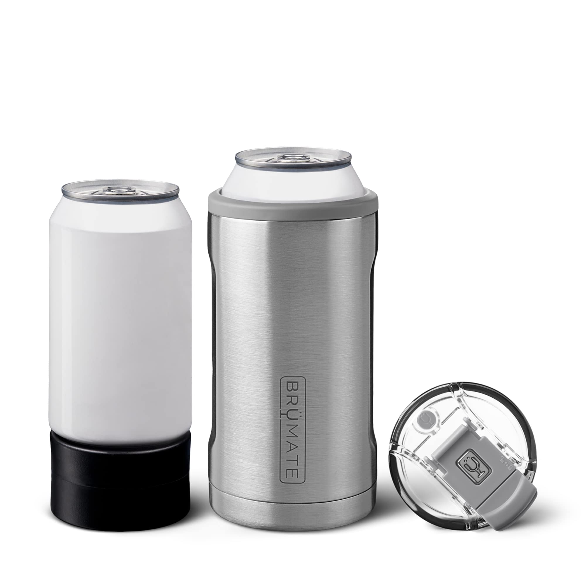 BrüMate Hopsulator Trio 3-in-1 Insulated Can Cooler for 12oz / 16oz Cans + 100% Leak Proof Tumbler with Lid | Insulated for Beer, Soda, and Energy Drinks (Stainless Steel)