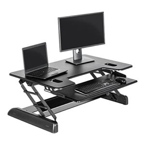 vari varidesk tall 40- 2-tier standing desk converter for dual monitors with keyboard tray- wide workstation for home office, 9 height settings, spring assisted lift, fully assembled, black