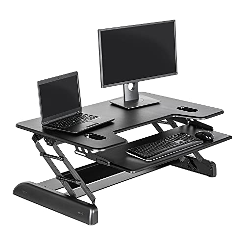 Vari VariDesk Tall 40- 2-Tier Standing Desk Converter for Dual Monitors with Keyboard Tray- Wide Workstation for Home Office, 9 Height Settings, Spring Assisted Lift, Fully Assembled, Black