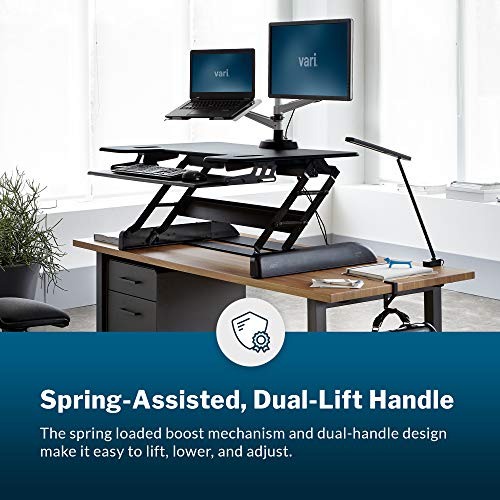 Vari VariDesk Tall 40- 2-Tier Standing Desk Converter for Dual Monitors with Keyboard Tray- Wide Workstation for Home Office, 9 Height Settings, Spring Assisted Lift, Fully Assembled, Black