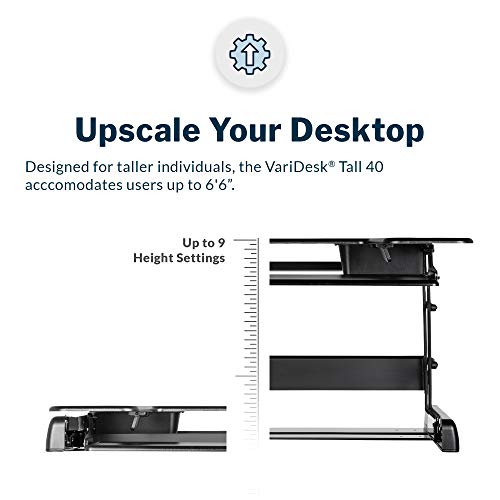 Vari VariDesk Tall 40- 2-Tier Standing Desk Converter for Dual Monitors with Keyboard Tray- Wide Workstation for Home Office, 9 Height Settings, Spring Assisted Lift, Fully Assembled, Black