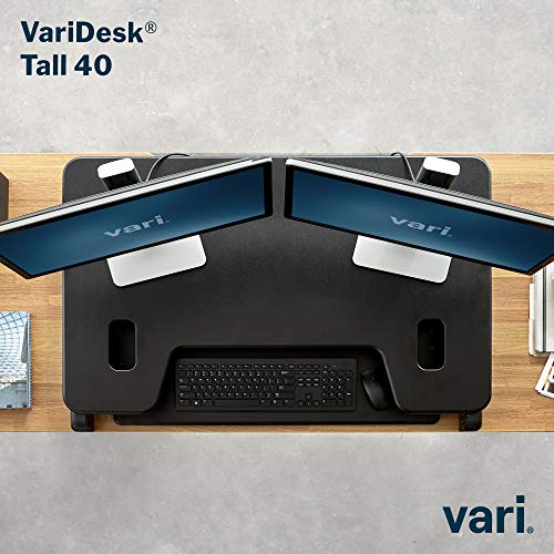 Vari VariDesk Tall 40- 2-Tier Standing Desk Converter for Dual Monitors with Keyboard Tray- Wide Workstation for Home Office, 9 Height Settings, Spring Assisted Lift, Fully Assembled, Black