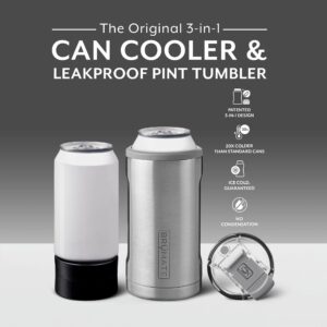 BrüMate Hopsulator Trio 3-in-1 Insulated Can Cooler for 12oz / 16oz Cans + 100% Leak Proof Tumbler with Lid | Insulated for Beer, Soda, and Energy Drinks (Stainless Steel)