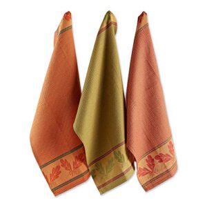 dii fall kitchen towels decorative and absorbent cotton jacquard dish towel set, 18x28, autumn acorn leaves, 3 count