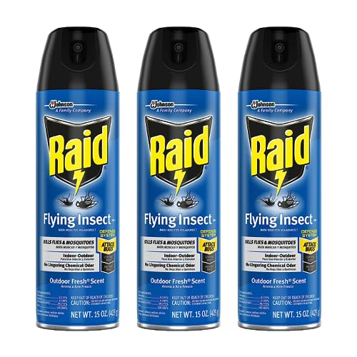 Raid Flying Insect Killer, Kills Flies, Mosquitoes, and Other Flying Insects on Contact, For Indoor and Outdoor Use, 15 oz (Pack of 3)