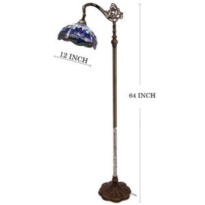 WERFACTORY Tiffany Floor Lamp Blue Stained Glass Dragonfly Arched Lamp 12X18X64 Inches Gooseneck Adjustable Corner Standing Reading Light Decor Bedroom Living Room S004 Series (B)