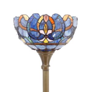 werfactory tiffany floor lamp blue purple cloud stained glass light 12x12x66 inches pole torchiere standing corner torch uplight decor bedroom living room home office s558 series (blue purple)